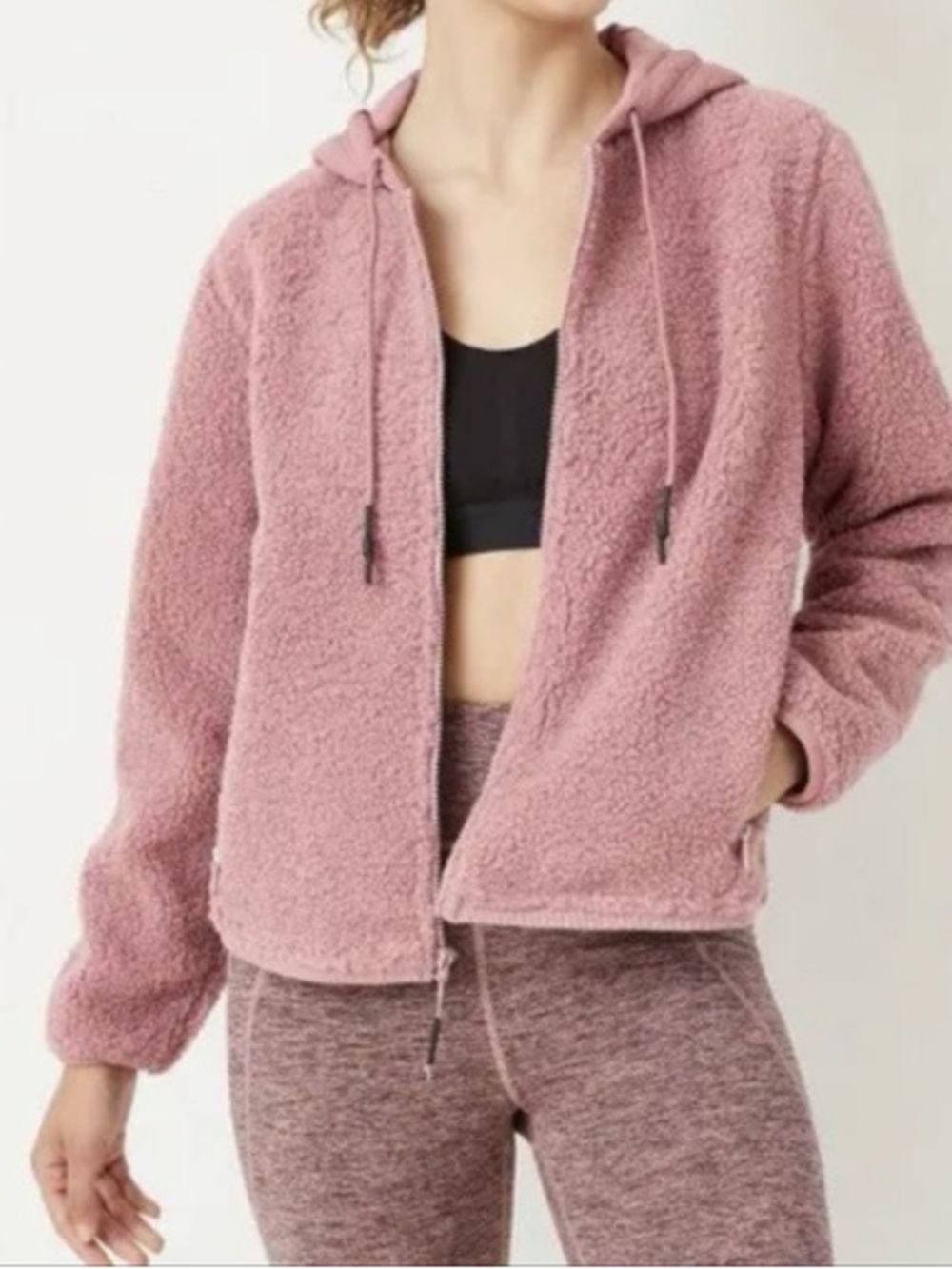 JOY LAB Women's Full Zip Sherpa Jacket with Hood Rose Quilted
Pink Fleece Size S